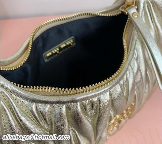 Top Quality Miu Miu Wander Matelasse Nappa Leather Small Hobo bag 5BC125 Gold 2024