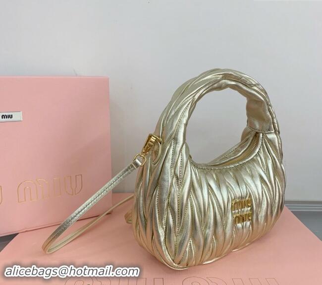 Top Quality Miu Miu Wander Matelasse Nappa Leather Small Hobo bag 5BC125 Gold 2024