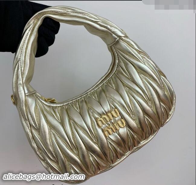 Top Quality Miu Miu Wander Matelasse Nappa Leather Small Hobo bag 5BC125 Gold 2024