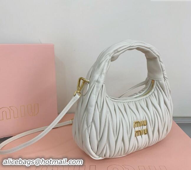 Buy Classic Miu Miu Wander Matelasse Nappa Leather Small Hobo bag 5BC125 White 2024