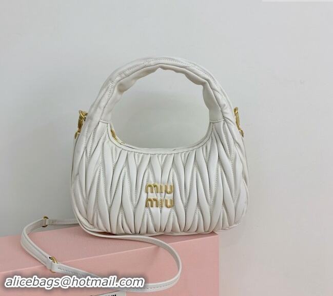 Buy Classic Miu Miu Wander Matelasse Nappa Leather Small Hobo bag 5BC125 White 2024