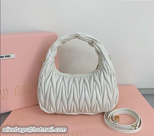 Buy Classic Miu Miu Wander Matelasse Nappa Leather Small Hobo bag 5BC125 White 2024