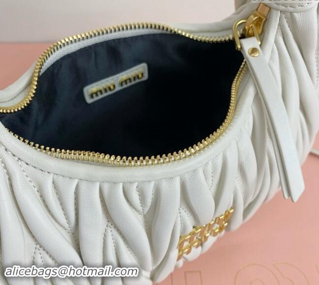 Buy Classic Miu Miu Wander Matelasse Nappa Leather Small Hobo bag 5BC125 White 2024