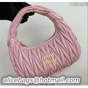 Super Quality Miu Miu Wander Matelasse Nappa Leather Small Hobo bag 5BC125 Light Pink 2024