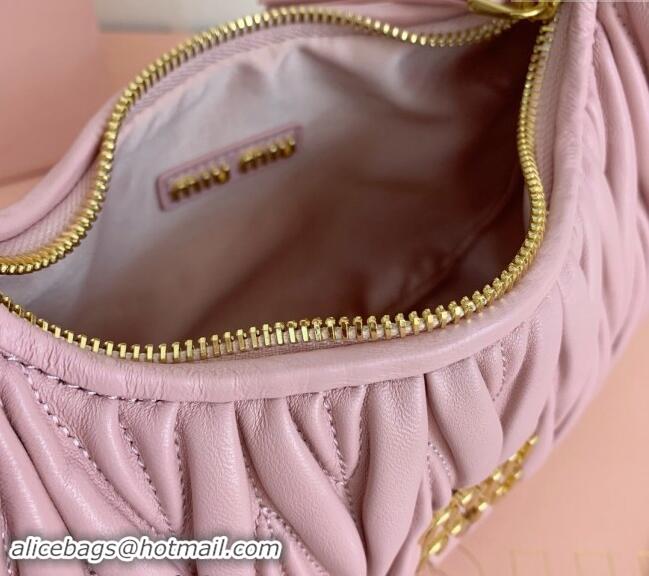 Super Quality Miu Miu Wander Matelasse Nappa Leather Small Hobo bag 5BC125 Light Pink 2024