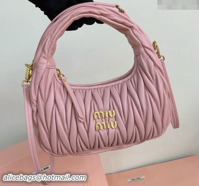 Super Quality Miu Miu Wander Matelasse Nappa Leather Small Hobo bag 5BC125 Light Pink 2024