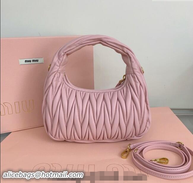 Super Quality Miu Miu Wander Matelasse Nappa Leather Small Hobo bag 5BC125 Light Pink 2024