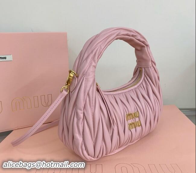 Super Quality Miu Miu Wander Matelasse Nappa Leather Small Hobo bag 5BC125 Light Pink 2024