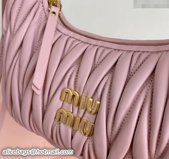 Super Quality Miu Miu Wander Matelasse Nappa Leather Small Hobo bag 5BC125 Light Pink 2024