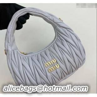 Top Grade Miu Miu Wander Matelasse Nappa Leather Small Hobo bag 5BC125 Light Grey 2024