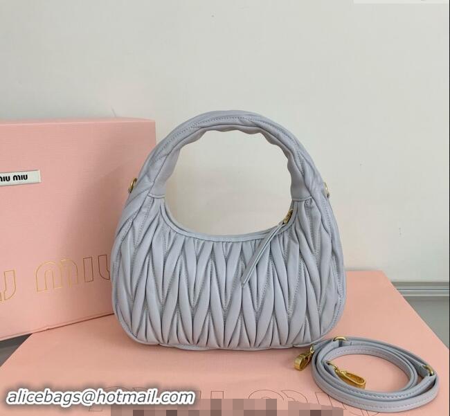 Top Grade Miu Miu Wander Matelasse Nappa Leather Small Hobo bag 5BC125 Light Grey 2024