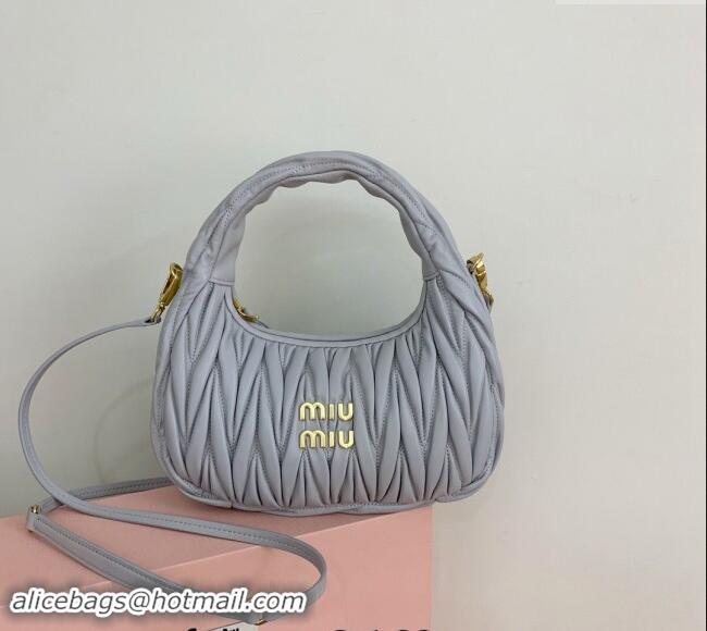 Top Grade Miu Miu Wander Matelasse Nappa Leather Small Hobo bag 5BC125 Light Grey 2024