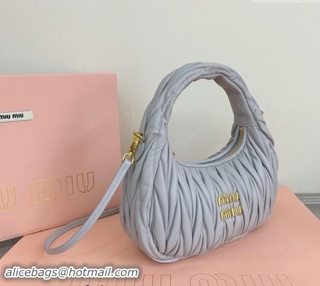 Top Grade Miu Miu Wander Matelasse Nappa Leather Small Hobo bag 5BC125 Light Grey 2024