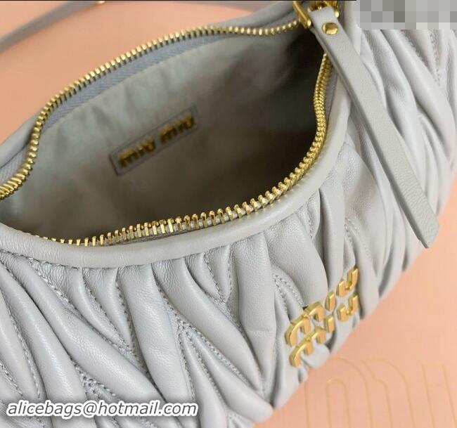 Top Grade Miu Miu Wander Matelasse Nappa Leather Small Hobo bag 5BC125 Light Grey 2024