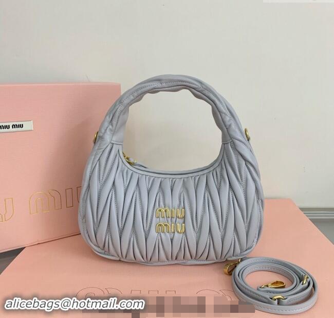 Top Grade Miu Miu Wander Matelasse Nappa Leather Small Hobo bag 5BC125 Light Grey 2024