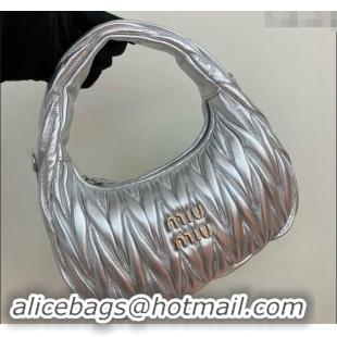 Affordable Price Miu Miu Wander Matelasse Nappa Leather Small Hobo bag 5BC125 Silver 2024