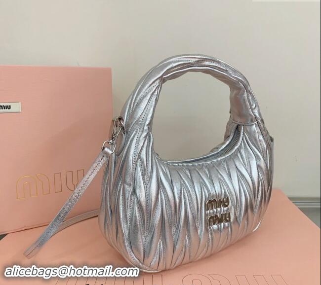 Affordable Price Miu Miu Wander Matelasse Nappa Leather Small Hobo bag 5BC125 Silver 2024