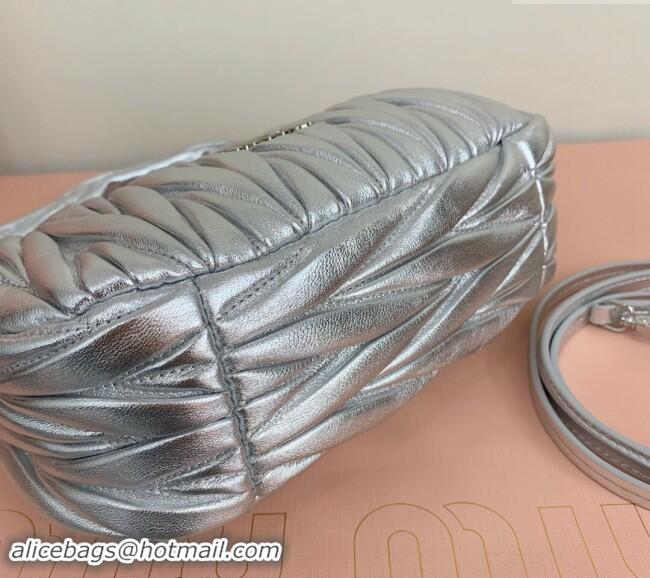 Affordable Price Miu Miu Wander Matelasse Nappa Leather Small Hobo bag 5BC125 Silver 2024