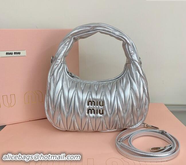 Affordable Price Miu Miu Wander Matelasse Nappa Leather Small Hobo bag 5BC125 Silver 2024