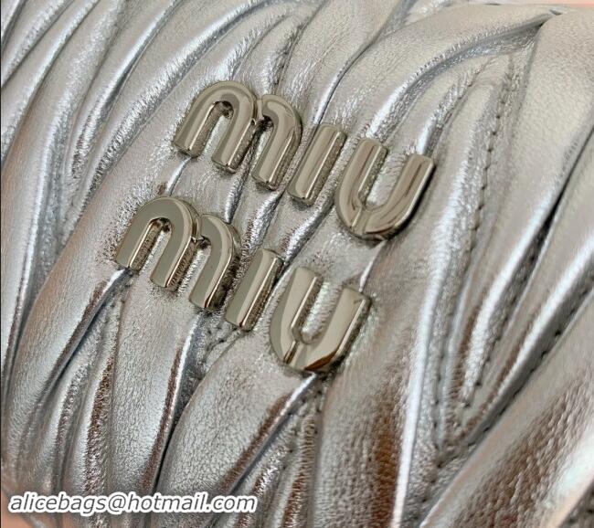 Affordable Price Miu Miu Wander Matelasse Nappa Leather Small Hobo bag 5BC125 Silver 2024