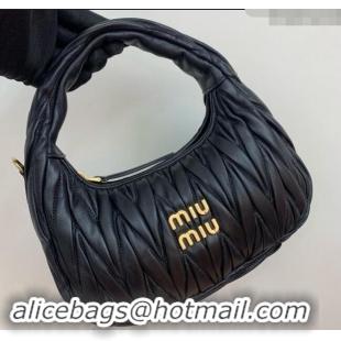 Top Design Miu Miu Wander Matelasse Nappa Leather Small Hobo bag 5BC125 Black 2024