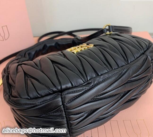 Top Design Miu Miu Wander Matelasse Nappa Leather Small Hobo bag 5BC125 Black 2024