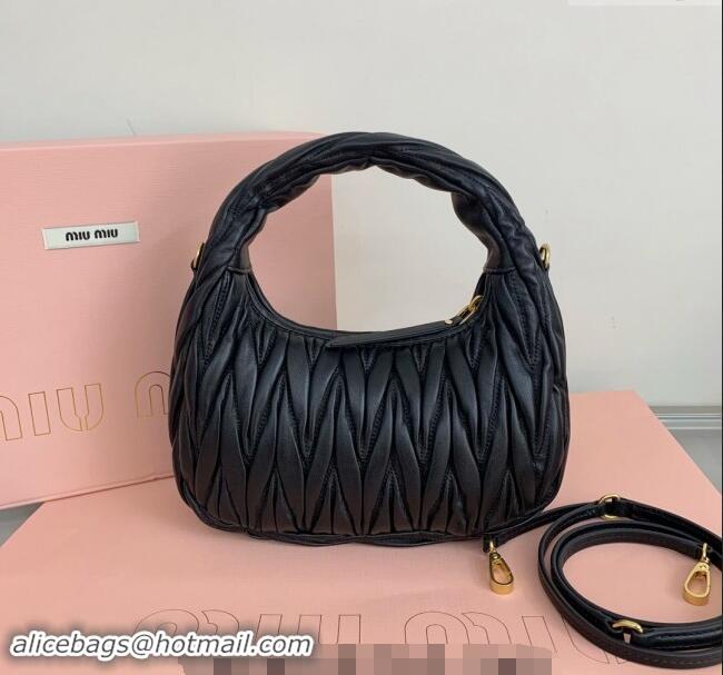 Top Design Miu Miu Wander Matelasse Nappa Leather Small Hobo bag 5BC125 Black 2024