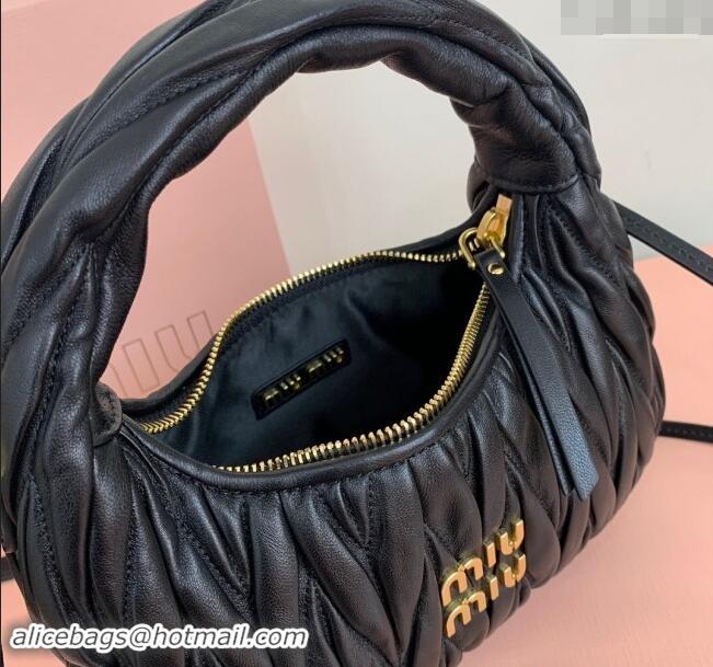 Top Design Miu Miu Wander Matelasse Nappa Leather Small Hobo bag 5BC125 Black 2024