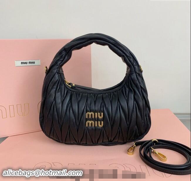 Top Design Miu Miu Wander Matelasse Nappa Leather Small Hobo bag 5BC125 Black 2024