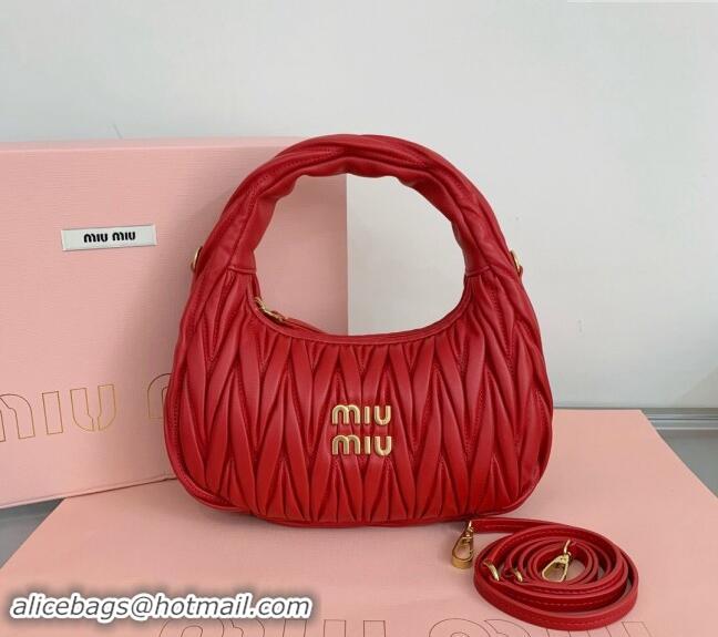 Good Product Miu Miu Wander Matelasse Nappa Leather Small Hobo bag 5BC125 Red 2024