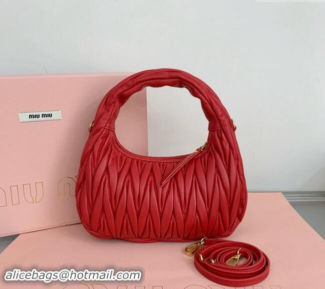 Good Product Miu Miu Wander Matelasse Nappa Leather Small Hobo bag 5BC125 Red 2024