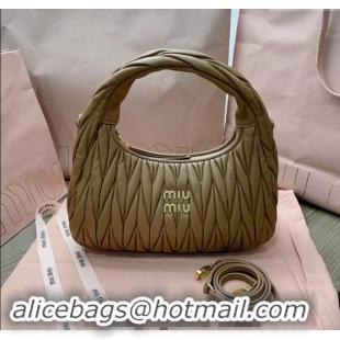 Top Grade Miu Miu Wander Matelasse Nappa Leather Medium Hobo bag 5BC153 Khaki 2024