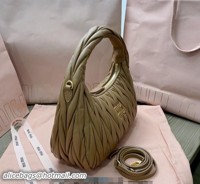 Top Grade Miu Miu Wander Matelasse Nappa Leather Medium Hobo bag 5BC153 Khaki 2024