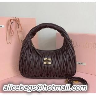 Best Price Miu Miu Wander Matelasse Nappa Leather Medium Hobo bag 5BC153 Briarwood Brown 2024