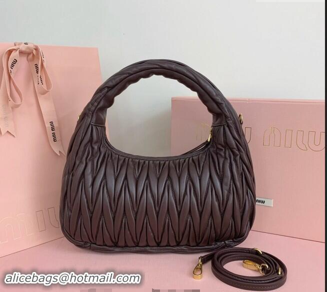 Best Price Miu Miu Wander Matelasse Nappa Leather Medium Hobo bag 5BC153 Briarwood Brown 2024