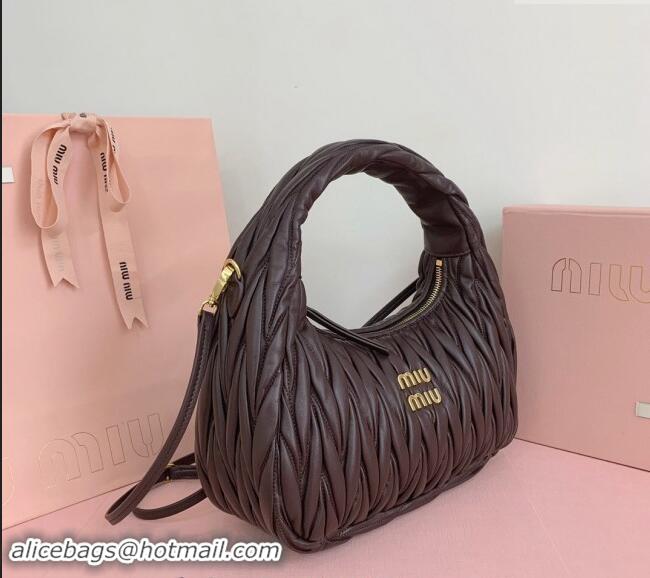 Best Price Miu Miu Wander Matelasse Nappa Leather Medium Hobo bag 5BC153 Briarwood Brown 2024