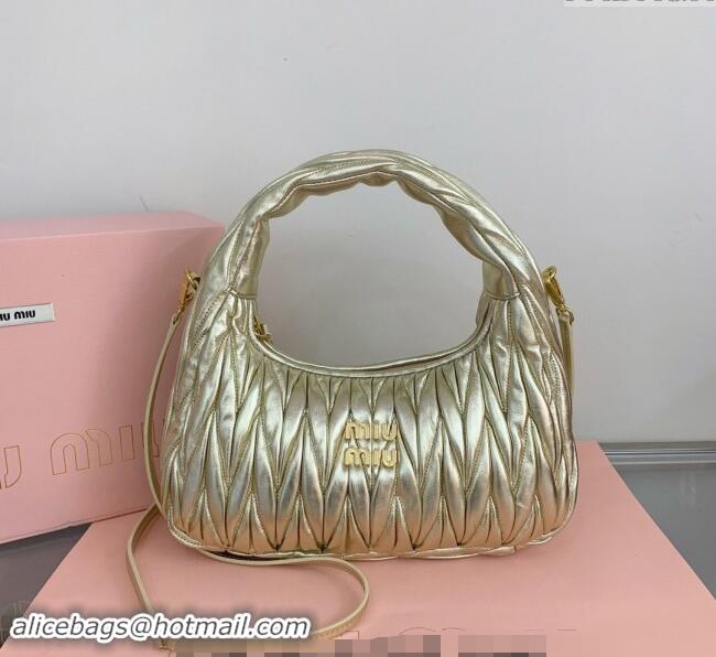 Top Grade Miu Miu Wander Matelasse Nappa Leather Medium Hobo bag 5BC153 Gold 2024