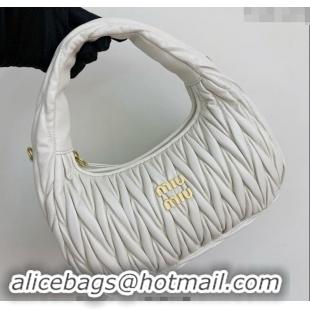 Best Price Miu Miu Wander Matelasse Nappa Leather Medium Hobo bag 5BC153 White 2024