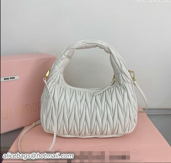 Best Price Miu Miu Wander Matelasse Nappa Leather Medium Hobo bag 5BC153 White 2024