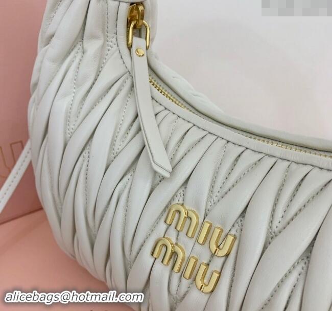 Best Price Miu Miu Wander Matelasse Nappa Leather Medium Hobo bag 5BC153 White 2024