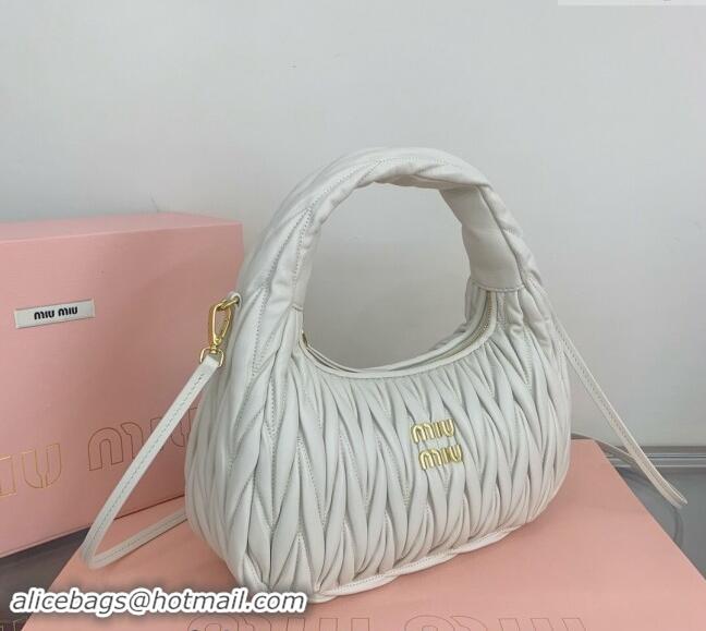 Best Price Miu Miu Wander Matelasse Nappa Leather Medium Hobo bag 5BC153 White 2024