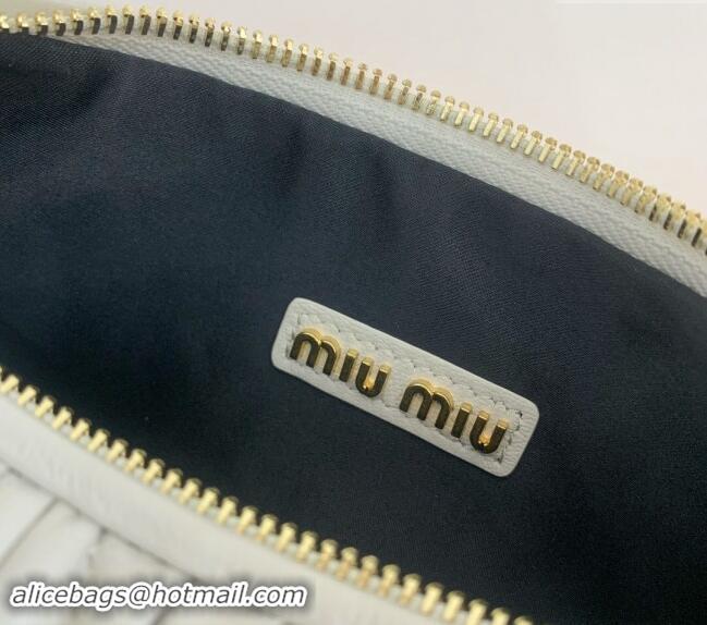 Best Price Miu Miu Wander Matelasse Nappa Leather Medium Hobo bag 5BC153 White 2024