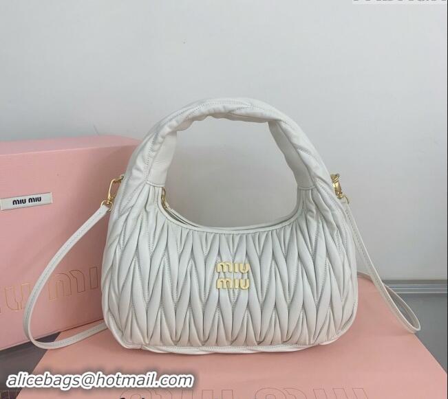 Best Price Miu Miu Wander Matelasse Nappa Leather Medium Hobo bag 5BC153 White 2024