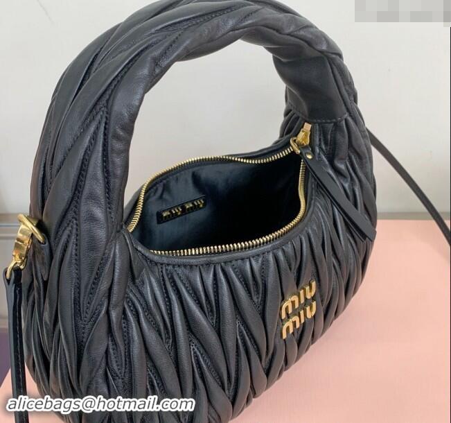 Grade Quality Miu Miu Wander Matelasse Nappa Leather Medium Hobo bag 5BC153 Black 2024