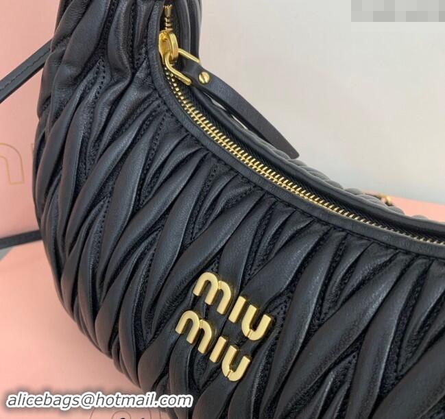 Grade Quality Miu Miu Wander Matelasse Nappa Leather Medium Hobo bag 5BC153 Black 2024