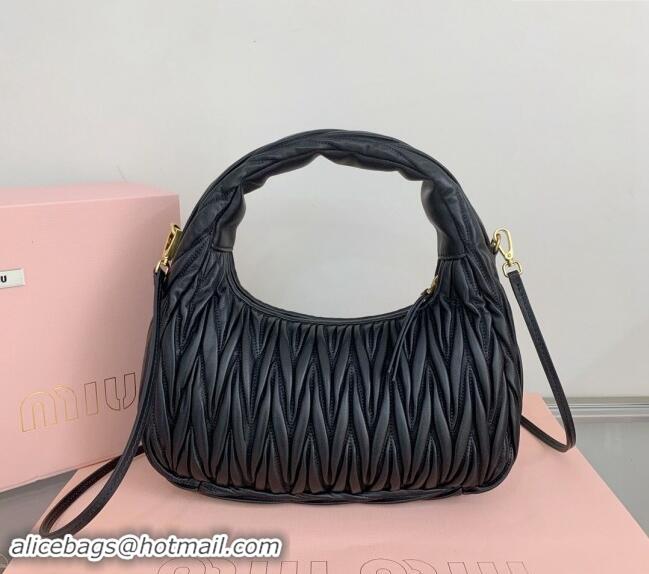 Grade Quality Miu Miu Wander Matelasse Nappa Leather Medium Hobo bag 5BC153 Black 2024