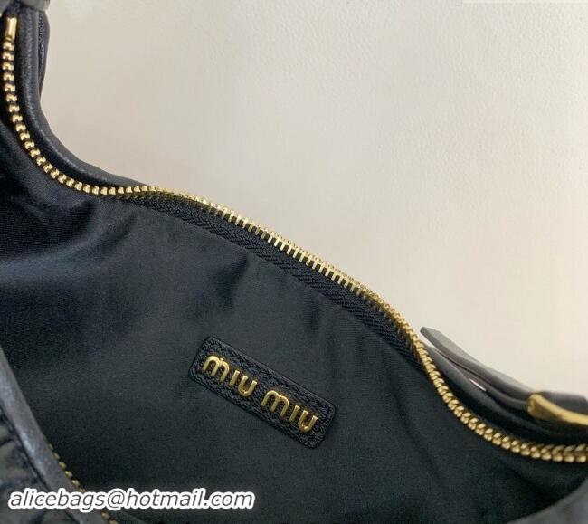 Grade Quality Miu Miu Wander Matelasse Nappa Leather Medium Hobo bag 5BC153 Black 2024