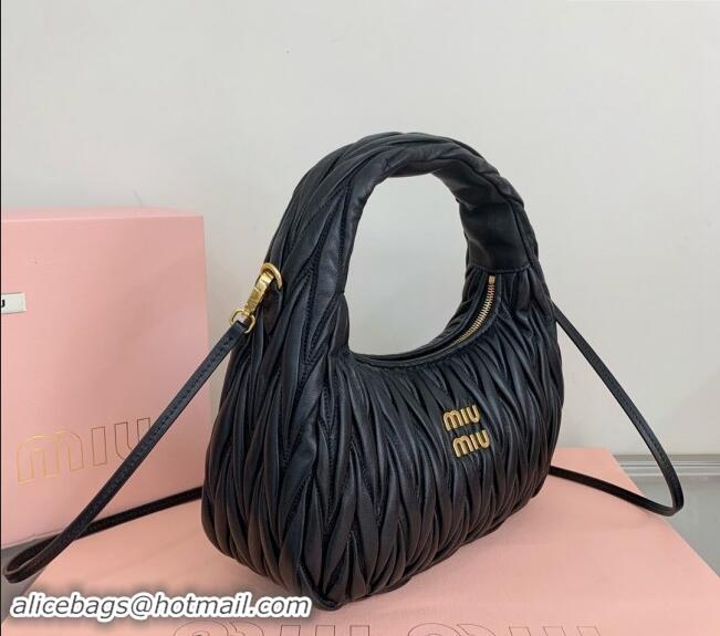 Grade Quality Miu Miu Wander Matelasse Nappa Leather Medium Hobo bag 5BC153 Black 2024