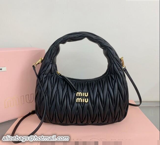 Grade Quality Miu Miu Wander Matelasse Nappa Leather Medium Hobo bag 5BC153 Black 2024