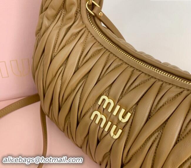 Well Crafted Miu Miu Wander Matelasse Nappa Leather Medium Hobo bag 5BC153 Light Brown 2024